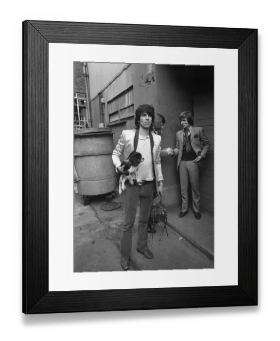 Framed Print : Keith Richards arrives at Coventry Theatre carrying a King Charles Spaniel under his arm Framed Print : Keith Richards arrives at Coventry Theatre carrying a King Charles Spaniel under his arm