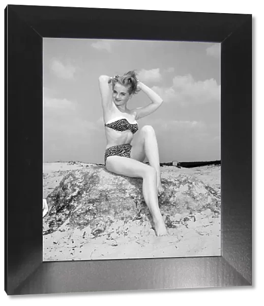 Clothing: Fashion: Beachwear: Maria Hansen modelling zebra print bikini