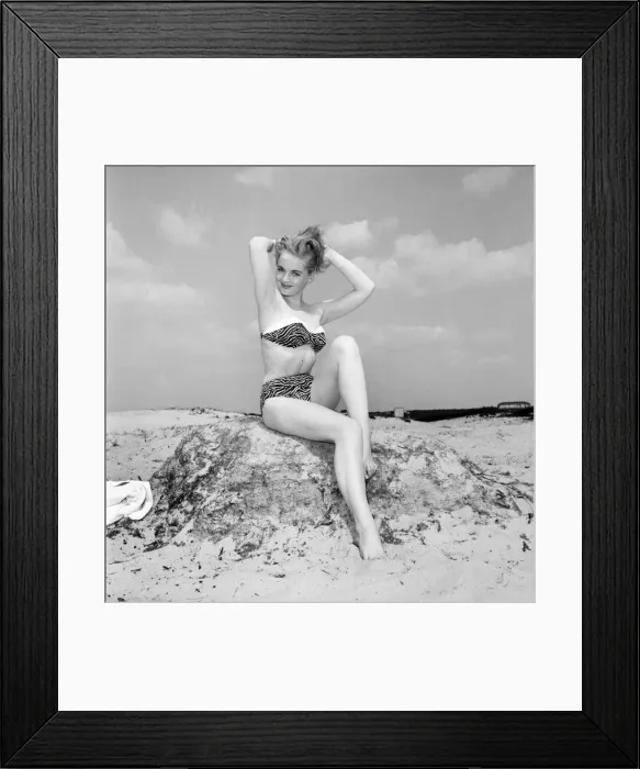 Framed Print : Clothing: Fashion: Beachwear: Maria Hansen modelling zebra print bikini Framed Print : Clothing: Fashion: Beachwear: Maria Hansen modelling zebra print bikini