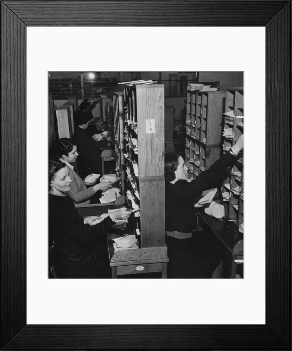 Framed Print : Envelopes being alphabetically sorted at the Unity Football Pools headquarters in Framed Print : Envelopes being alphabetically sorted at the Unity Football Pools headquarters in