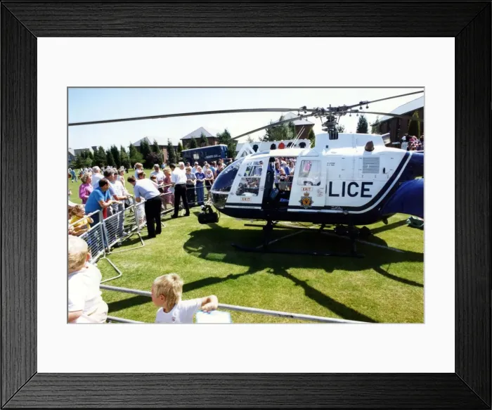 Framed Print : The Northumbria Police Air Support Unit MBB Bolkow BO105 helicopter on display to Framed Print : The Northumbria Police Air Support Unit MBB Bolkow BO105 helicopter on display to