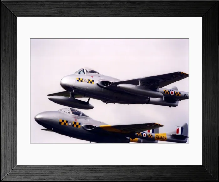 Framed Print : Two variants of the De Havilland Vampire in RAF colours. Circa: 01 / 08 / 1998 Framed Print : Two variants of the De Havilland Vampire in RAF colours. Circa: 01 / 08 / 1998