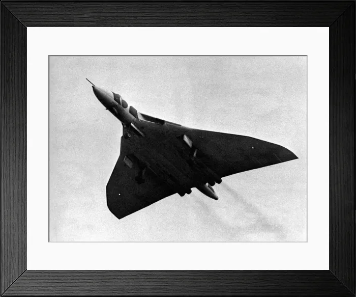 Framed Print : A RAF Avro Vulcan V-bomber flys over Sunderland Airport prior to a Vulcan becoming an Framed Print : A RAF Avro Vulcan V-bomber flys over Sunderland Airport prior to a Vulcan becoming an