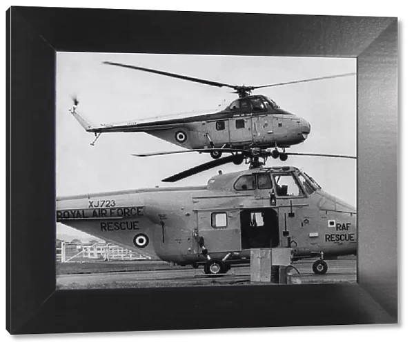 Two RAF Westland Whirlwind helicopters at RAF Boulmer. The aircraft in