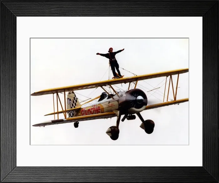 Framed Print : Sunday Sun reporter, Tamzin Lewis, tries her hand at wing walking on the Cadbury Framed Print : Sunday Sun reporter, Tamzin Lewis, tries her hand at wing walking on the Cadbury