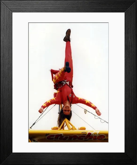 Framed Print : Wing walker, Tanya Gaze, performs on the Cadburys Crunchie Boeing-Stearman Model 75 Framed Print : Wing walker, Tanya Gaze, performs on the Cadburys Crunchie Boeing-Stearman Model 75