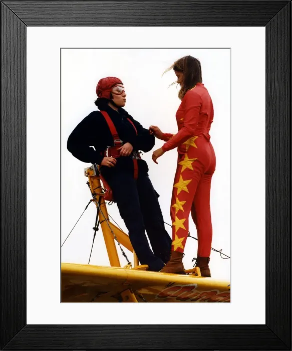 Framed Print : Sunday Sun reporter, Tamzin Lewis, tries her hand at wing walking on the Cadbury Framed Print : Sunday Sun reporter, Tamzin Lewis, tries her hand at wing walking on the Cadbury