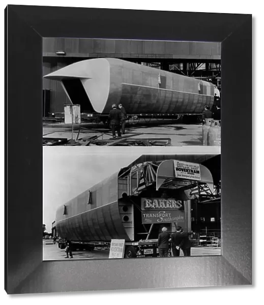 Britains first Hovertrain leaving the Vickers factory at South Marson, near Swindon
