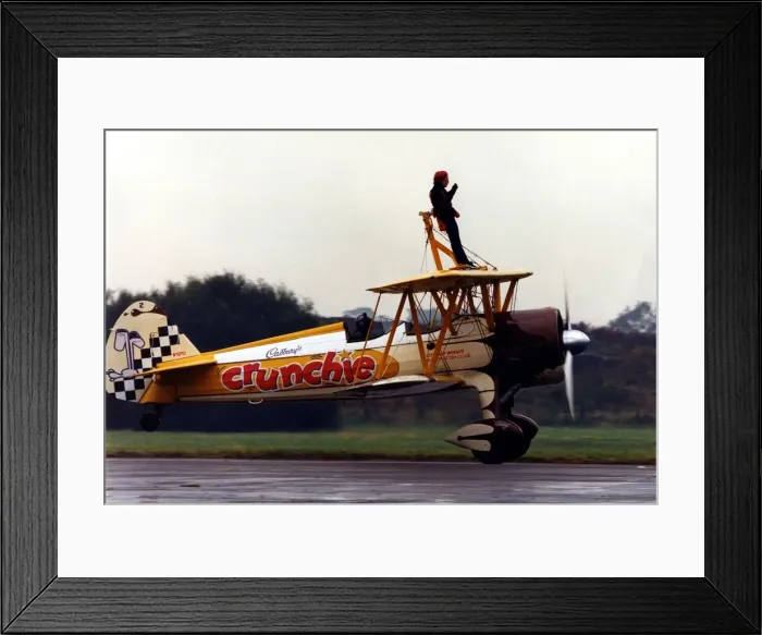Framed Print : Sunday Sun reporter, Tamzin Lewis, tries her hand at wing walking on the Cadbury Framed Print : Sunday Sun reporter, Tamzin Lewis, tries her hand at wing walking on the Cadbury