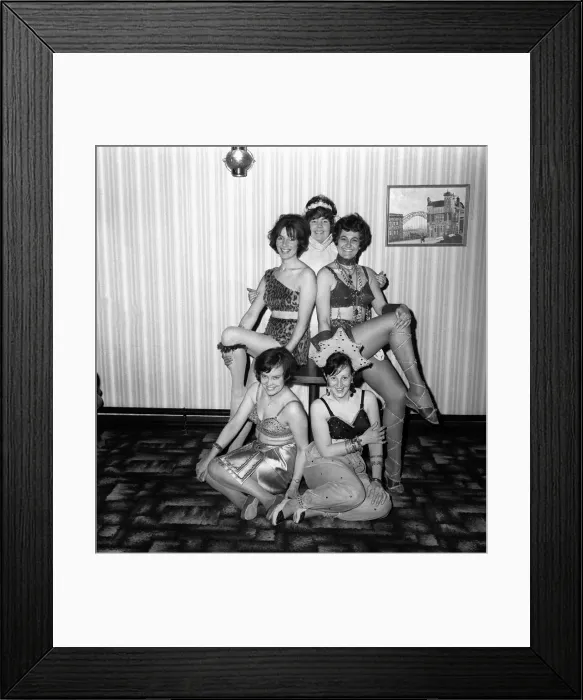 Framed Print : Five smiling dancers who were breaking new ground with the Caprian Amateur Operatic Framed Print : Five smiling dancers who were breaking new ground with the Caprian Amateur Operatic