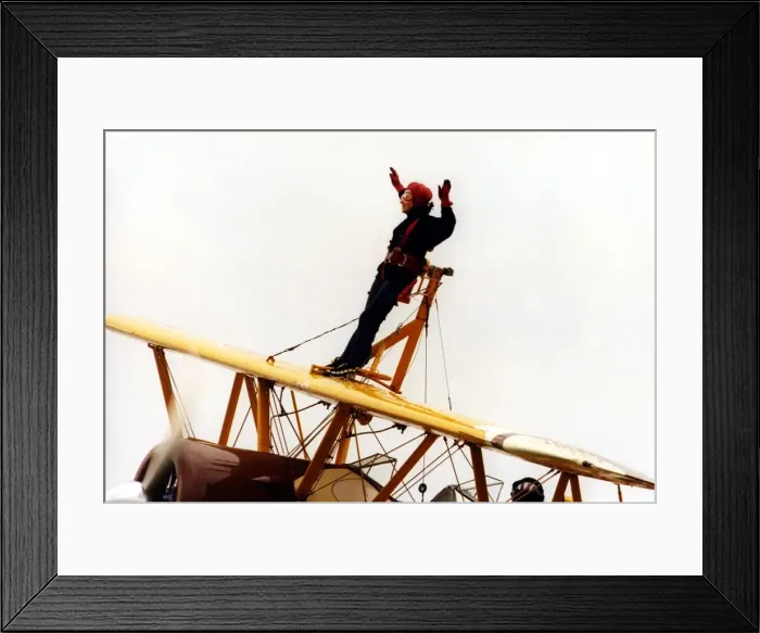 Framed Print : Sunday Sun reporter, Tamzin Lewis, tries her hand at wing walking on the Cadbury Framed Print : Sunday Sun reporter, Tamzin Lewis, tries her hand at wing walking on the Cadbury