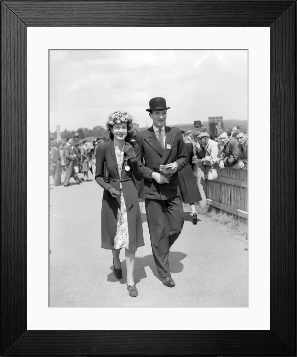Framed Print : 1946 - Clothing Ascot Racing Fashion - Ladies Day - a woman shows off her style of