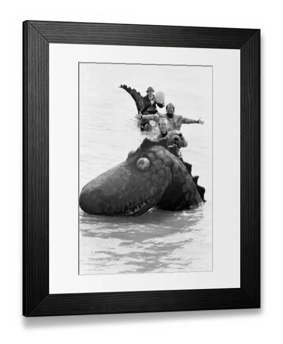 Framed Print : The Goodies, filming of The Loch Ness Monster, on the Lido at Ruislip Framed Print : The Goodies, filming of The Loch Ness Monster, on the Lido at Ruislip
