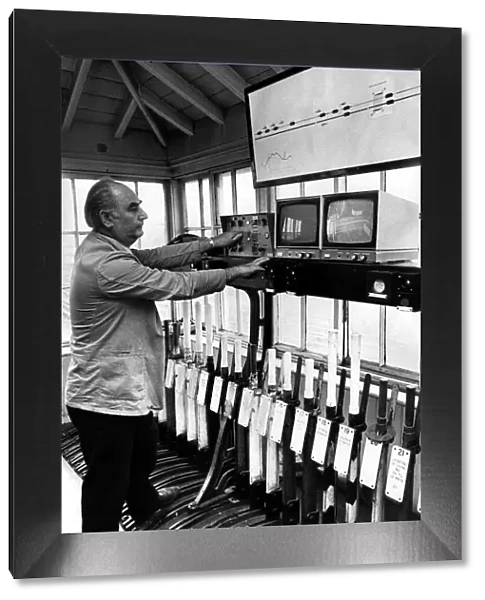 Signalman Ron Challenor in the British Rail signal box at Dudley which has gone over to