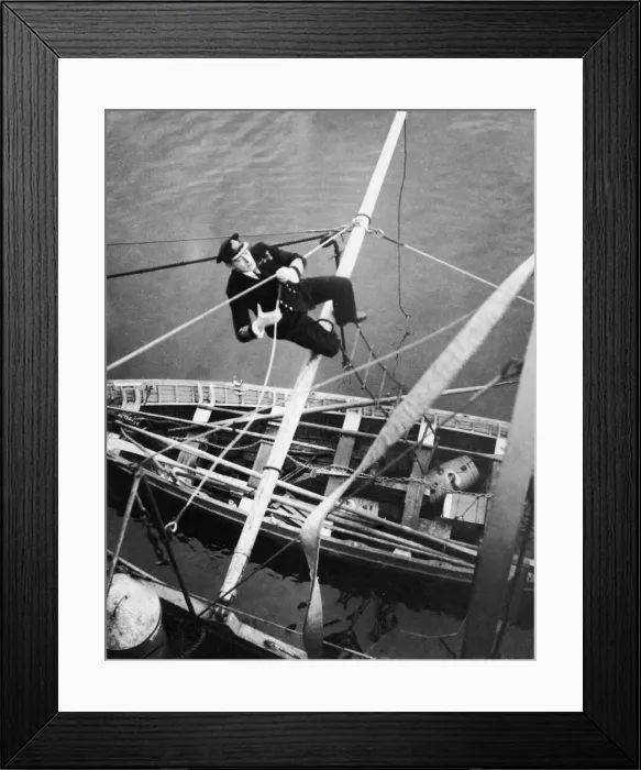 Framed Print : Lord Louis Mountbatten, comes aboard in an uncoventional manner, circa March 1941
