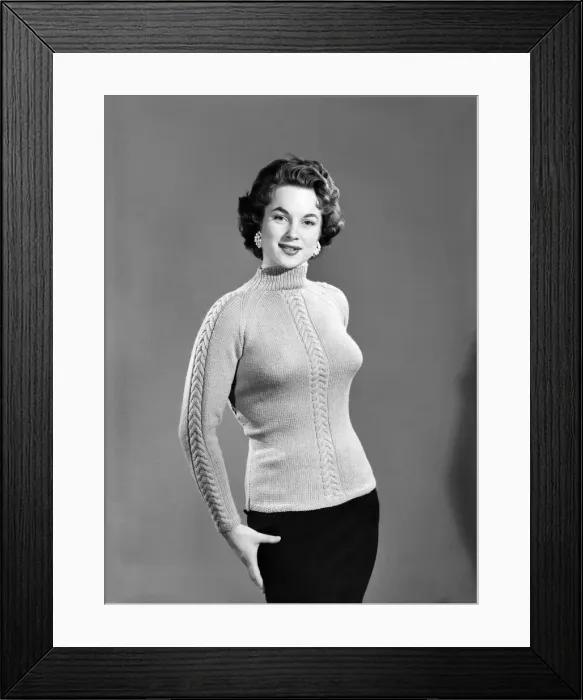 Framed Print : Clothing: Fashion: Knitwear: Model wearing jumper. 1955 Framed Print : Clothing: Fashion: Knitwear: Model wearing jumper. 1955