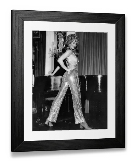 Framed Print : Clothing Fashion 1970: A clinging catsuit for Aldine Honey by Gina Fratini. October 1970