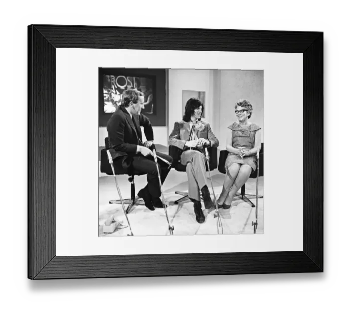 Framed Print : Mick Jagger and Mary Whitehouse seen here with David Frost on his TV show Frost