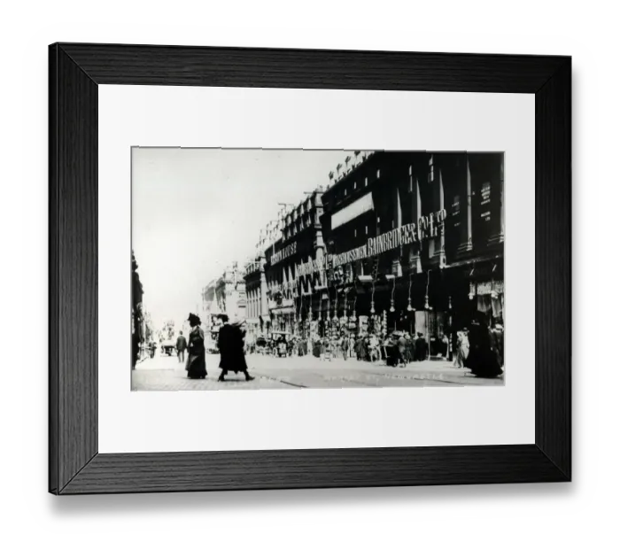 Framed Print : Shoppers throng on Market Street, Newcastle, complete with gas lamps, Circa 1912 Framed Print : Shoppers throng on Market Street, Newcastle, complete with gas lamps, Circa 1912