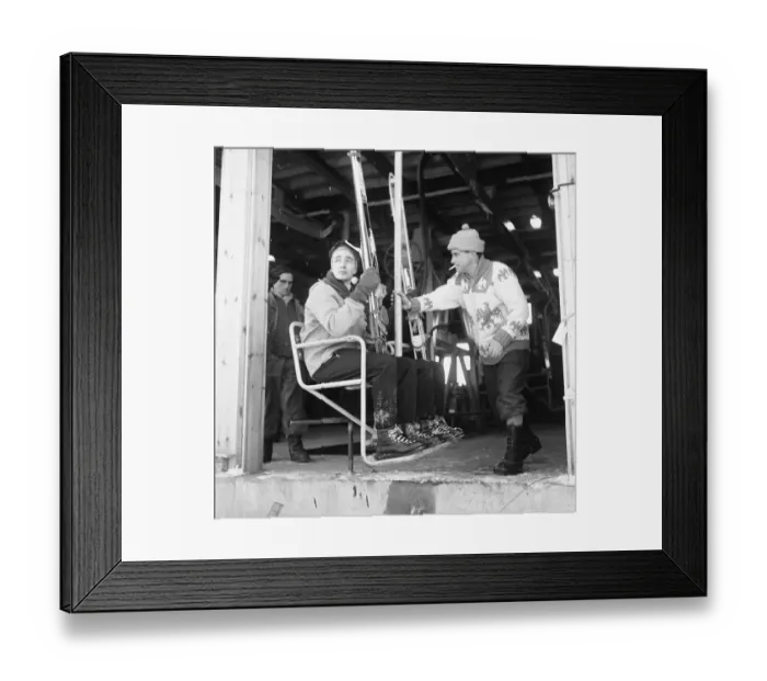 Framed Print : Two skiers seen here boarding the recently opened White Lady chair lift on Cairngorm 3rd Framed Print : Two skiers seen here boarding the recently opened White Lady chair lift on Cairngorm 3rd