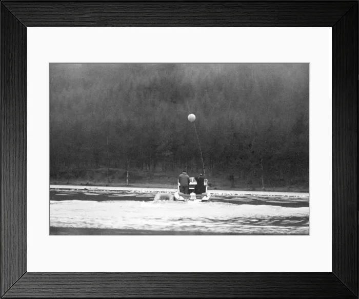 Framed Print : Recovery Boat on Coniston Water, Lancashire, pictures taken on the day of Donald Framed Print : Recovery Boat on Coniston Water, Lancashire, pictures taken on the day of Donald