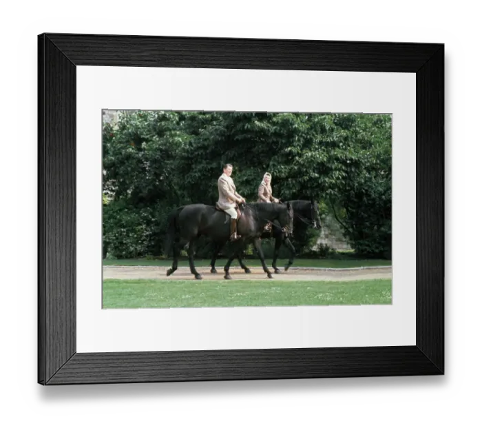 Framed Print : American President Ronald Reagan astride the horse Centennial riding with Queen Elizabeth Framed Print : American President Ronald Reagan astride the horse Centennial riding with Queen Elizabeth