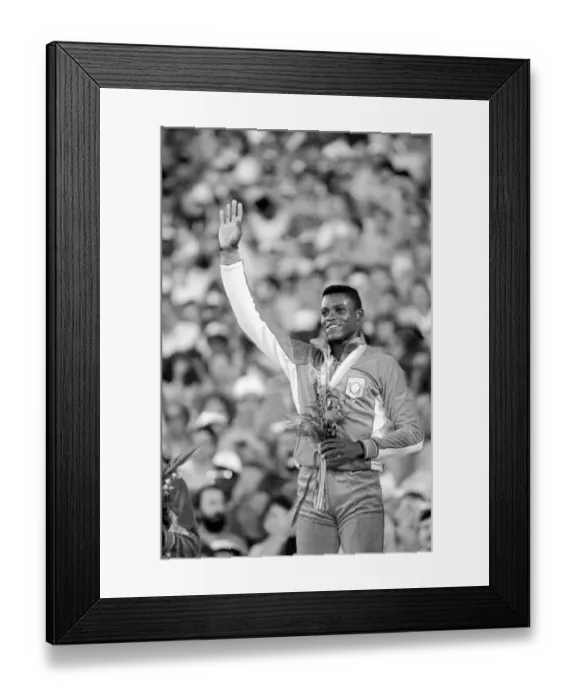 Framed Print : Olympic Games 1984 Los Angeles USA Carl Lewis Athlete - Medal Ceremony - Gold Framed Print : Olympic Games 1984 Los Angeles USA Carl Lewis Athlete - Medal Ceremony - Gold