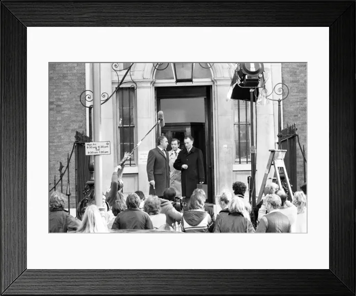 Framed Print : Filming of BBC TV Programme Yes Minister, outside Framed Print : Filming of BBC TV Programme Yes Minister, outside