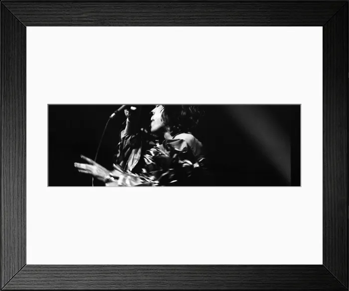 Framed Print : Mick Jagger performing on stage during a Rolling Stones concert at at New Bingley Hall
