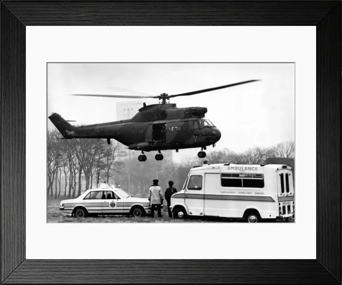 Framed Print : A four month old baby was flown 800 miles, by a RAF Westland Puma helicopter