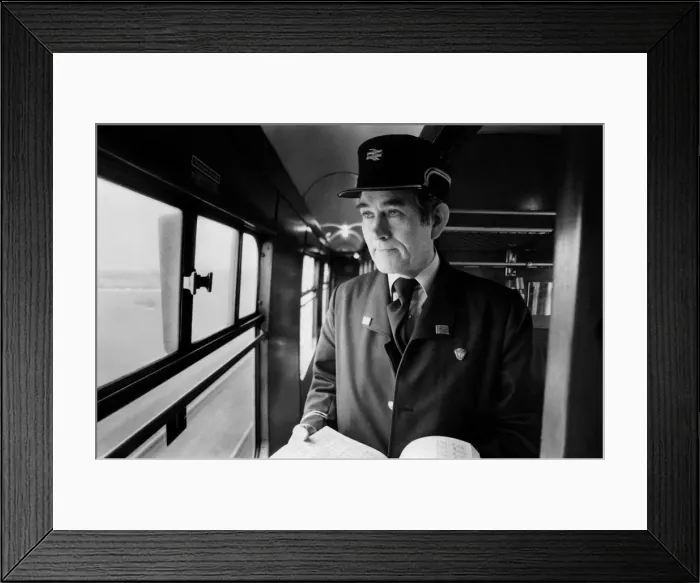Framed Print : British Rail guard Tom Starkie of Stonegarth, at work on the Carlisle to Settle railway Framed Print : British Rail guard Tom Starkie of Stonegarth, at work on the Carlisle to Settle railway