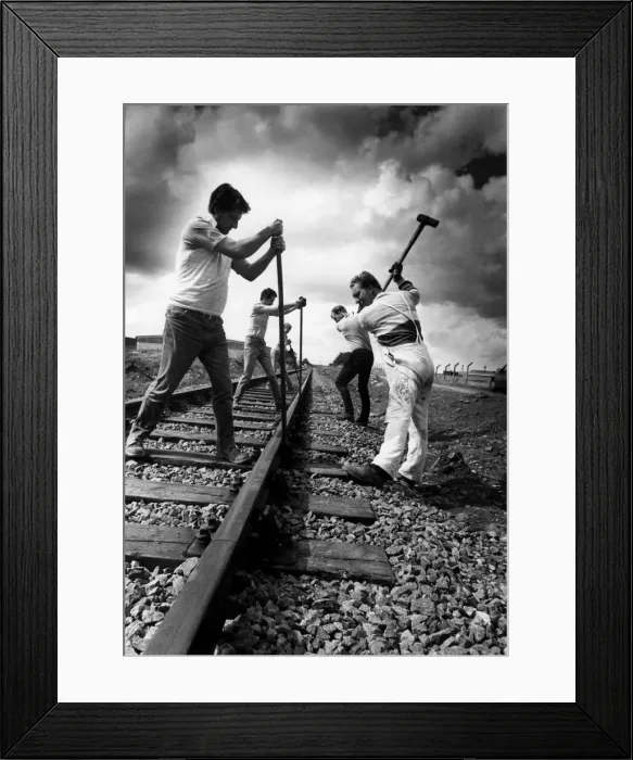 Framed Print : Rail workers extending the track for the Stephenson Railway at Percy Main on 15th August