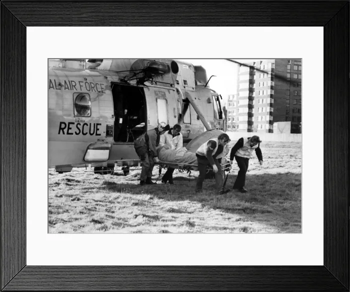 Framed Print : A RAF search and rescue Sea King helicopter from RAF Boulmer lands at Richardson Road Framed Print : A RAF search and rescue Sea King helicopter from RAF Boulmer lands at Richardson Road