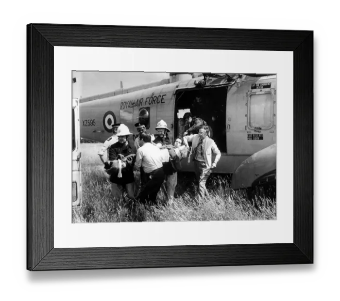 Framed Print : A RAF search and rescue Sea King helicopter from RAF Boulmer landed at Richardson Road Framed Print : A RAF search and rescue Sea King helicopter from RAF Boulmer landed at Richardson Road