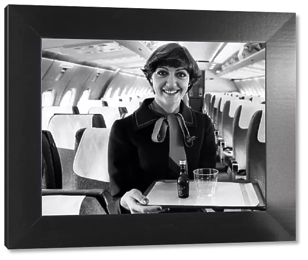 Gill Stokoe, 30, senior stewardess onboard a British Airways Trident airliner at