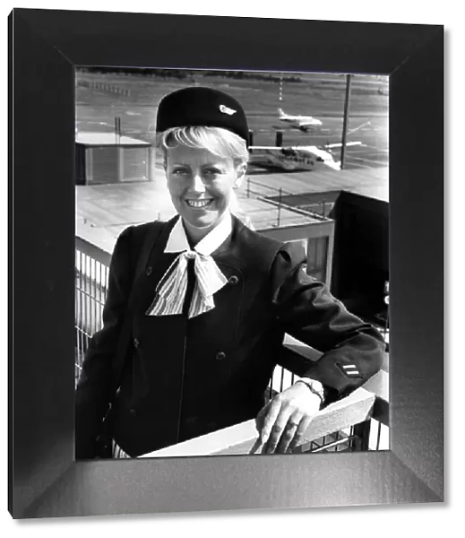 Britannia Airways stewardess, Viv Donnelly, at Newcastle Airport