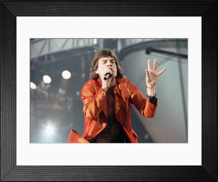 Framed Print : Mick Jagger of The Rolling Stones in concert at Wembley Stadium. 11th July 1995 Framed Print : Mick Jagger of The Rolling Stones in concert at Wembley Stadium. 11th July 1995