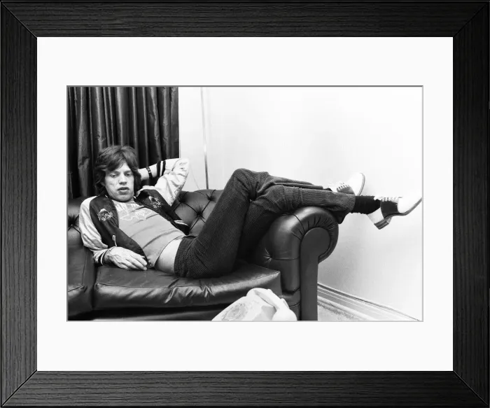 Framed Print : Mick Jagger lead singer with the Rolling Stones seen here relaxing in a West End hotel