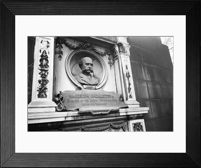 Framed Print : The bust of Joseph Bazalgette on the Embankment, Bazalgette was the man who engineered Framed Print : The bust of Joseph Bazalgette on the Embankment, Bazalgette was the man who engineered