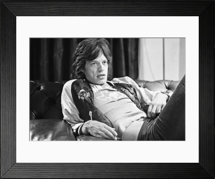 Framed Print : Mick Jagger lead singer with the Rolling Stones seen here relaxing in a West End hotel Framed Print : Mick Jagger lead singer with the Rolling Stones seen here relaxing in a West End hotel