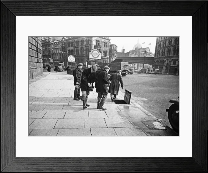 Framed Print : Edward Farmer and his gang going underground cleaning scraps of paper Framed Print : Edward Farmer and his gang going underground cleaning scraps of paper