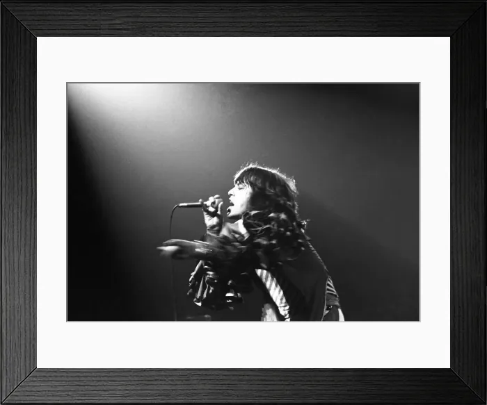 Framed Print : Mick Jagger performing on stage during a Rolling Stones concert at at New Bingley Hall