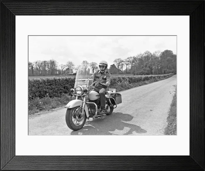 Framed Print : American police enthusiast John Hayes wearing the uniform of LA City Police officer