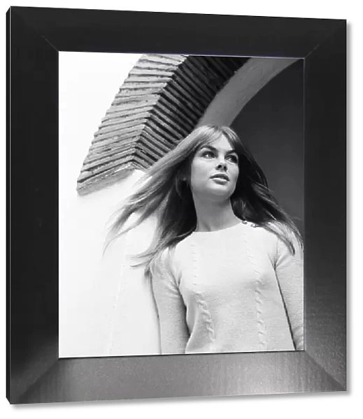Jean Shrimpton, model, pictured at her home, Montpellier Place, London, 25th October 1967