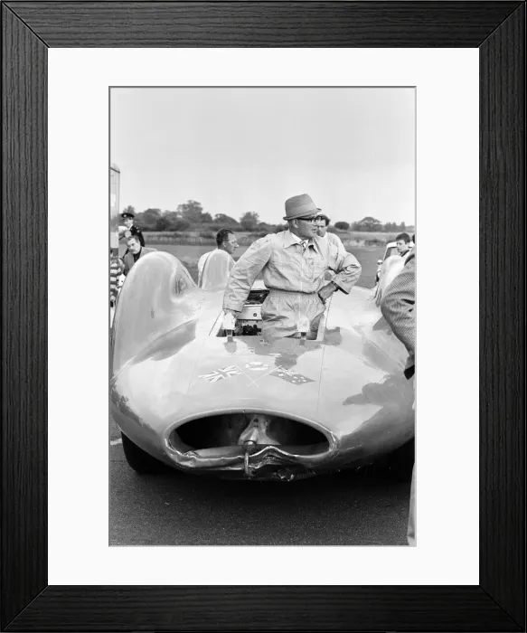 Framed Print : Leo Villa mechanic with Proteus Bluebird, the car in which Donald Campbell broke Framed Print : Leo Villa mechanic with Proteus Bluebird, the car in which Donald Campbell broke