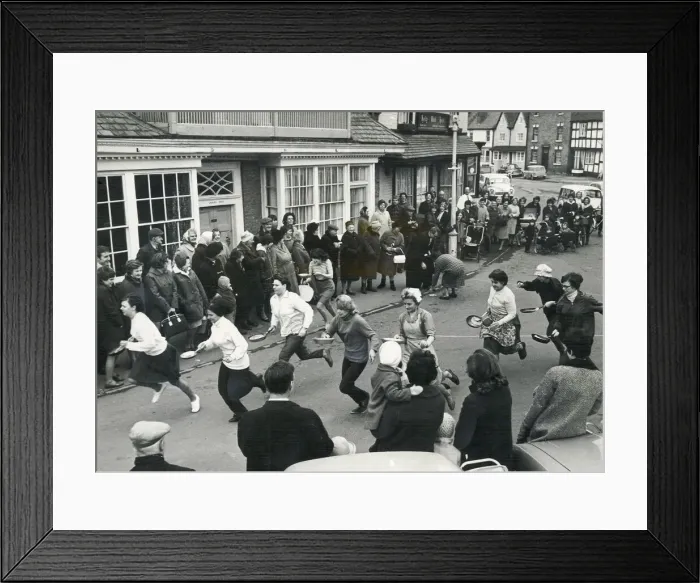 Framed Print : The start of yesterdays Alcester Shrove Tuesday pancake race Framed Print : The start of yesterdays Alcester Shrove Tuesday pancake race