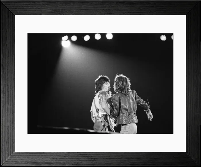 Framed Print : Mick Jagger and Keith Richards on stage at the Rolling Stones concert at Knebworth House