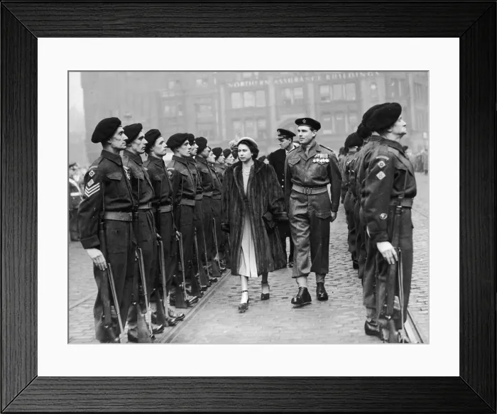 Framed Print : The Queen visits Manchester. Princess Elzabeth conducts an inspection of the guard in Framed Print : The Queen visits Manchester. Princess Elzabeth conducts an inspection of the guard in