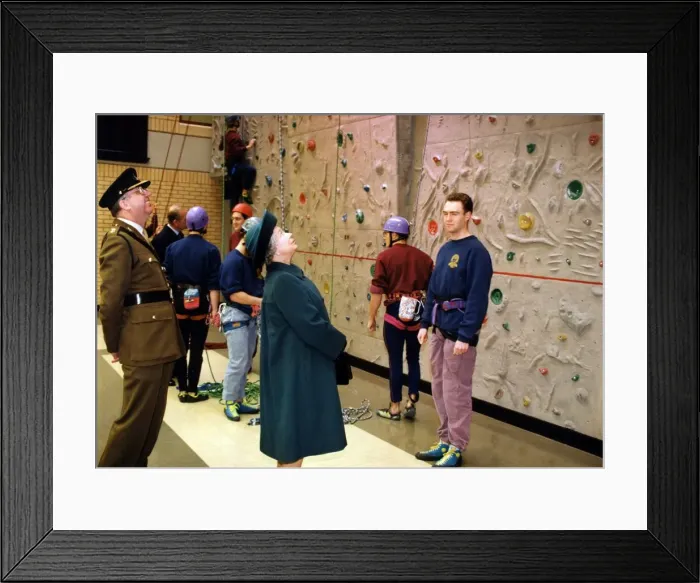 Framed Print : The Queen visits Manchester, 1st December 1994. Indoor Climbing Wall Framed Print : The Queen visits Manchester, 1st December 1994. Indoor Climbing Wall