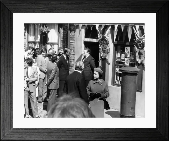 Framed Print : The Queen visits Manchester, 5th May 1982. Set of television programme Coronation Framed Print : The Queen visits Manchester, 5th May 1982. Set of television programme Coronation